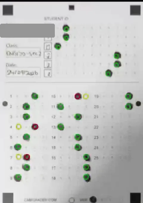 Zoomed scan image from a Results page, showing all four corner markers - check each one individually when a corner is hard to detect
